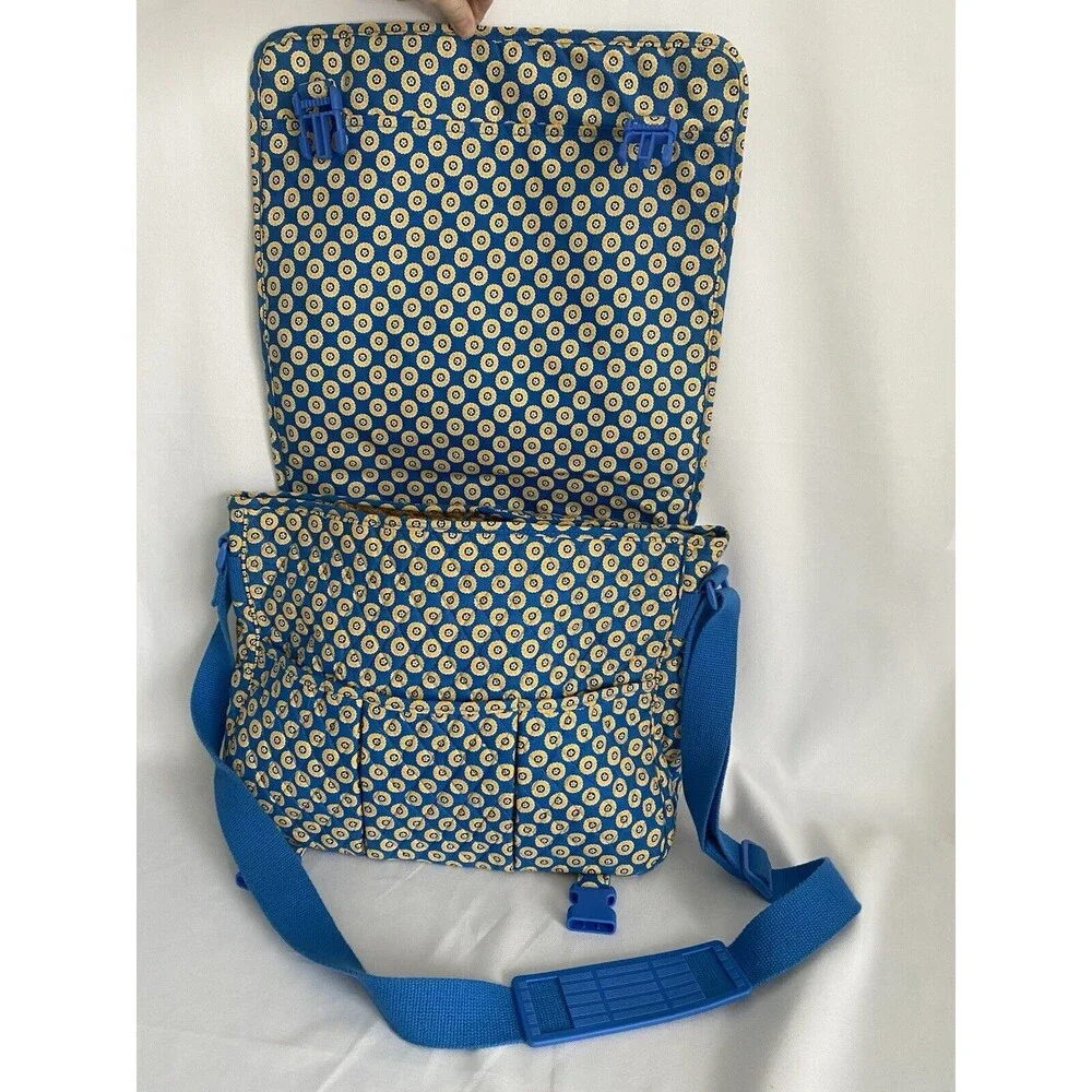Vera Bradley Riviera Blue Yellow Floral Large Messenger Laptop Crossbody Bag